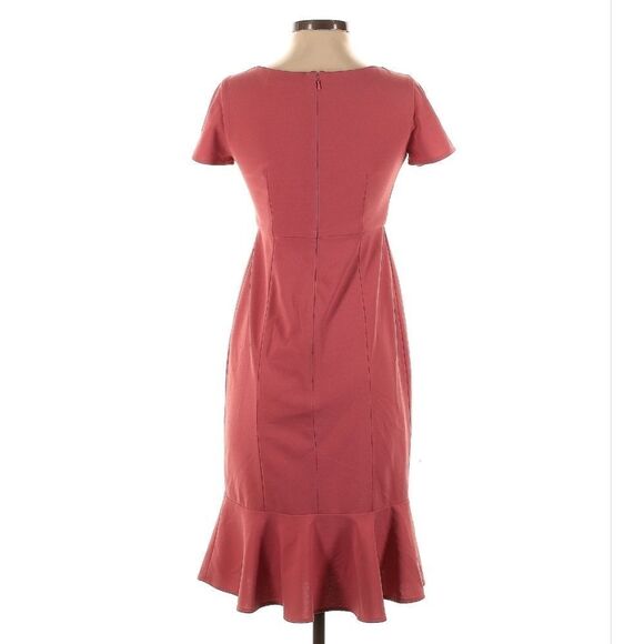 Paper Crown Anthro Maternity Sheath Ruffle Hem Midi Dress in Dusty Rose Pink M - Picture 4 of 8
